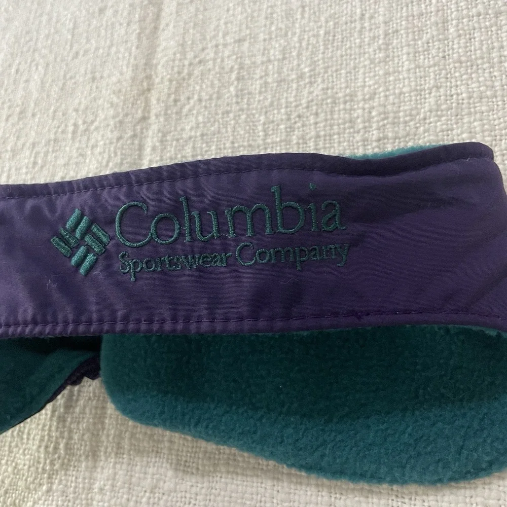 Columbia Ski Winter Gloves Women's S/M Leather Palm‎ Purple Green Headband Vntg